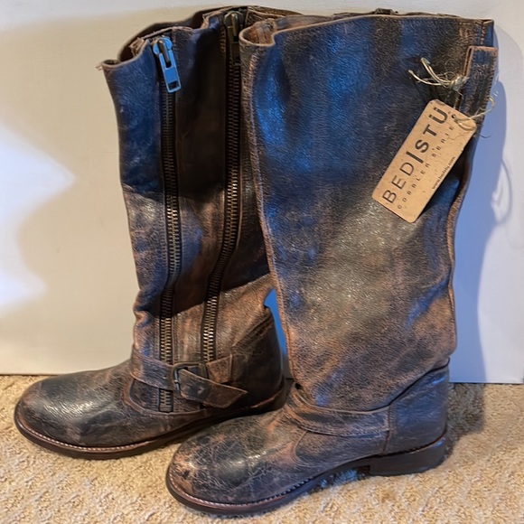 BED STU NWT COBBLER SERIES LEATHER BLACK DISTRESSED, SIZE 7.5 - Picture 3 of 8